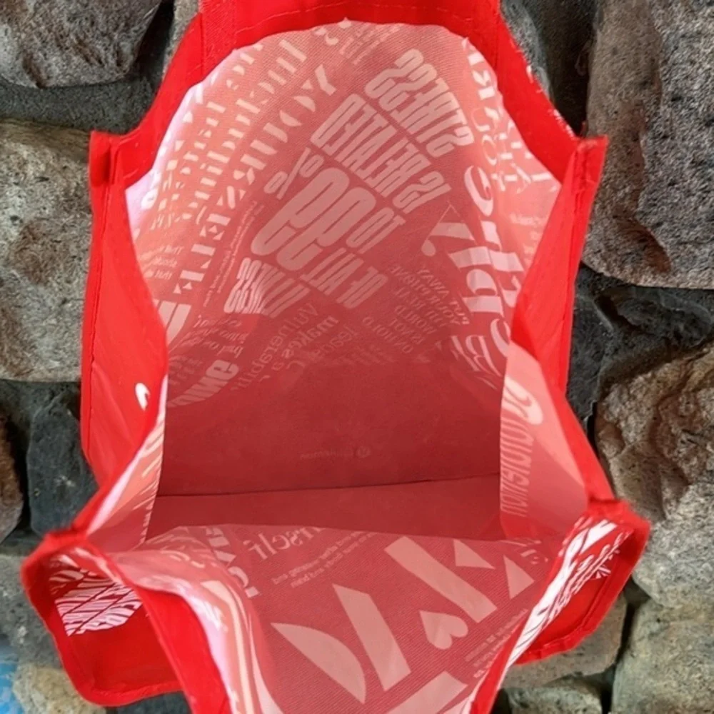 Lululemon Athletica red large reusable plastic‎ coated shopping bag